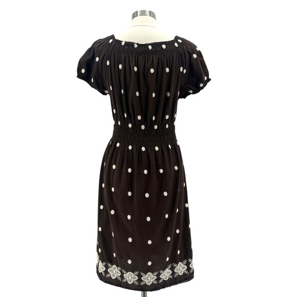 Cute Options Womens Large Dress Embroidered Polka Dot Brown Babydoll - Picture 6 of 8